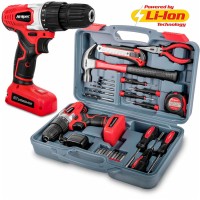 Hispec 26pc 8V 1300mAh Li-Ion Rechargeable Cordless Power Drill with LED Light Household DIY Tool Kit Set with Drill Machine